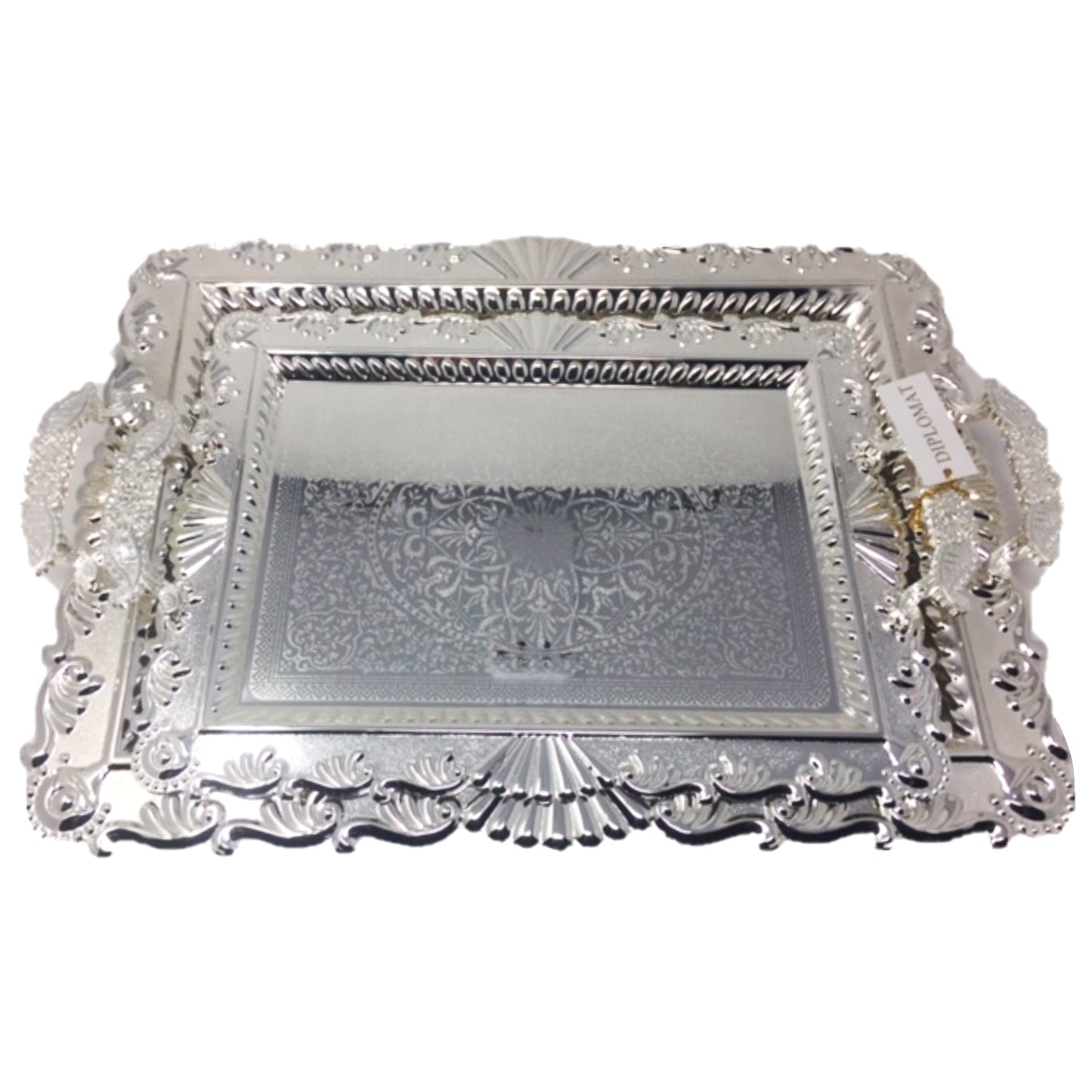 2 PC Silver Decorative Classy Silver Serving Tray