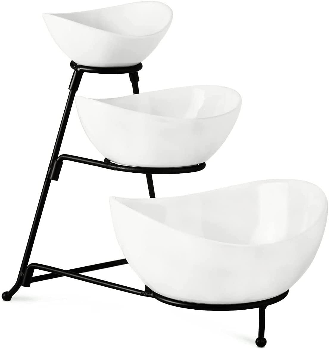 3-Tiered Oval Serving Bowl With Collapsible Metal Rack