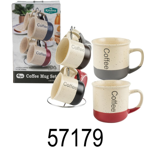 4 PC Coffee Print Coffee Mug Set With Stand