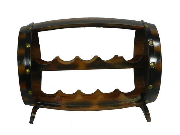 Wood and Metal Barrel Shaped 10 Bottle Wine Rack