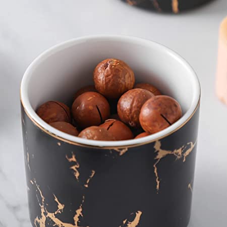 6 PC Black Marble Canister Set With Bamboo Lid