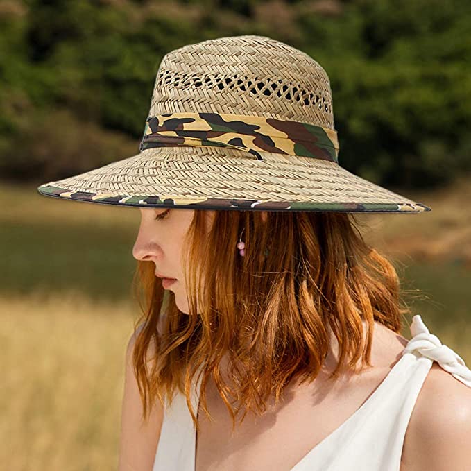 Army Style Straw Hat / Sun Hat / Wide Brim Summer Lifeguard / Beach Outdoor Travel Hat