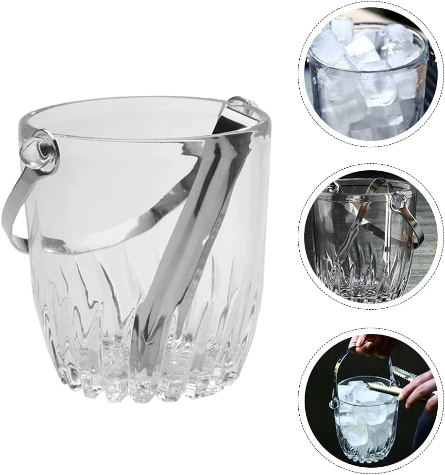 Glass Ice Bucket With Metal Tong & Handle