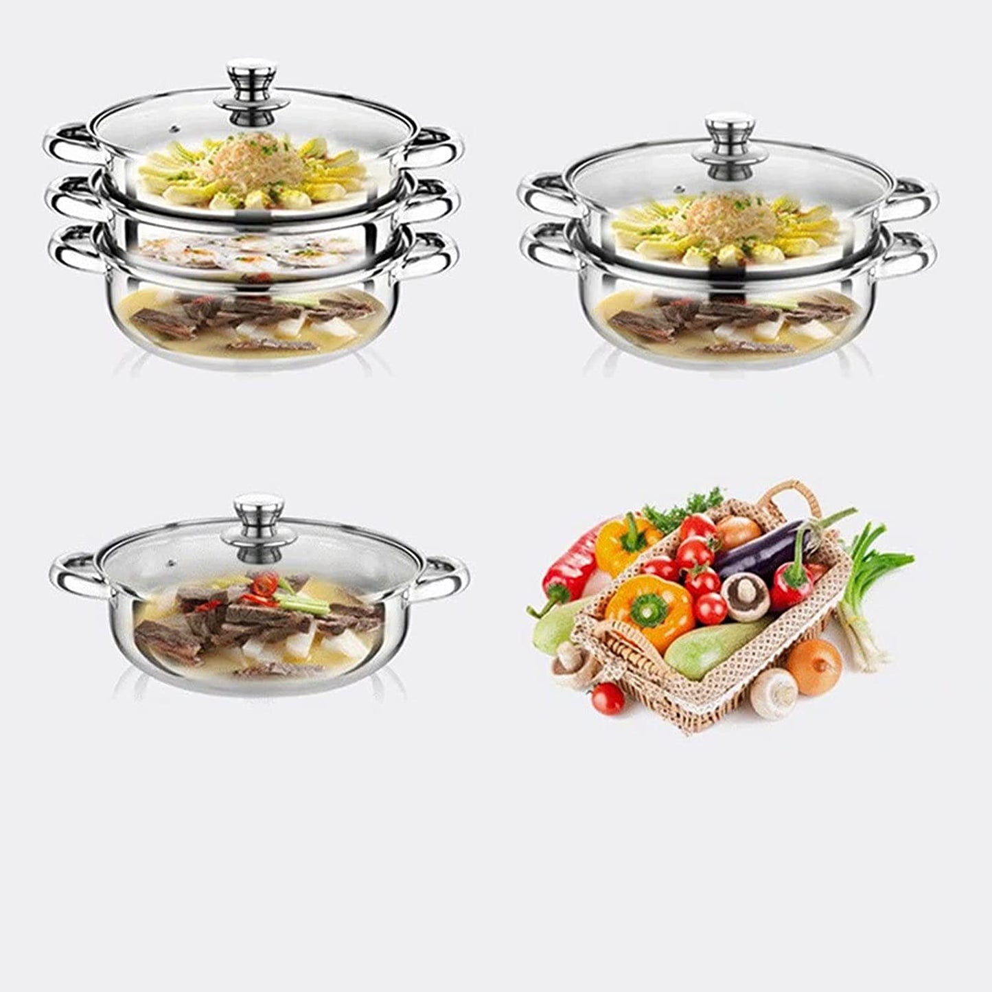 20cm Stainless Steel 2 Tier Layer Steamer