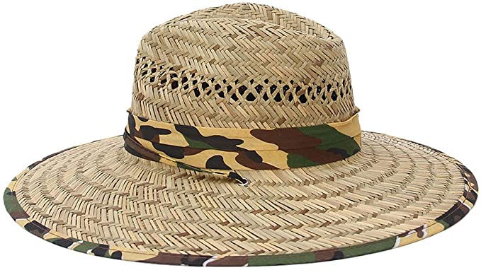 Army Style Straw Hat / Sun Hat / Wide Brim Summer Lifeguard / Beach Outdoor Travel Hat