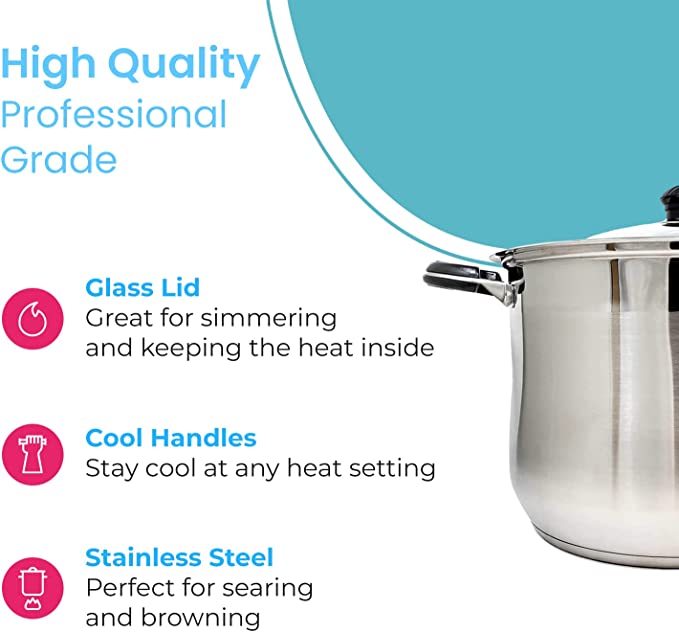 16 QT Stainless Steel 18/10 Induction Stock Pot (Free Gift 2 Spoons)