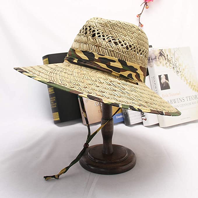 Army Style Straw Hat / Sun Hat / Wide Brim Summer Lifeguard / Beach Outdoor Travel Hat