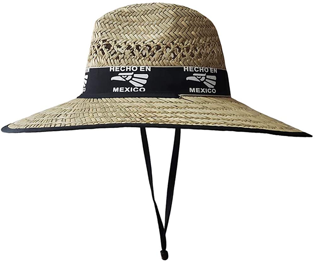 Black Hecho EN Mexico Print Straw Hat / Sun Hat / Wide Brim Summer Lifeguard / Beach Outdoor Travel Hat