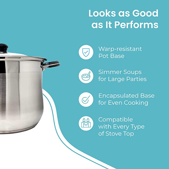 10 QT Stainless Steel 18/10 Induction Stock Pot (Free Gift 2 Spoons)