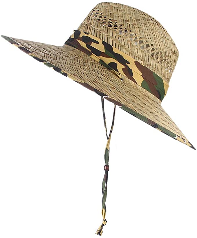 Army Style Straw Hat / Sun Hat / Wide Brim Summer Lifeguard / Beach Outdoor Travel Hat
