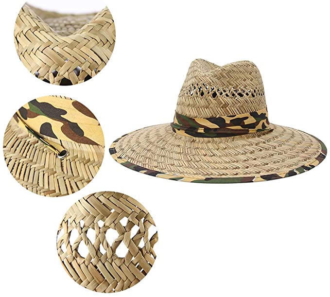 Army Style Straw Hat / Sun Hat / Wide Brim Summer Lifeguard / Beach Outdoor Travel Hat