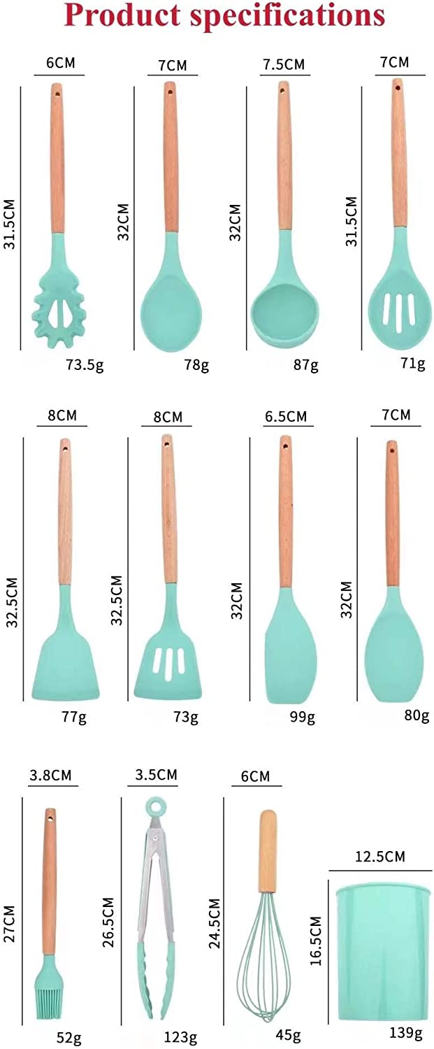 12 PC Green Silicone Utensil Set With Storage Box