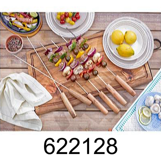 8 PC BBQ Kebab Skewer with Wooden Handle Set