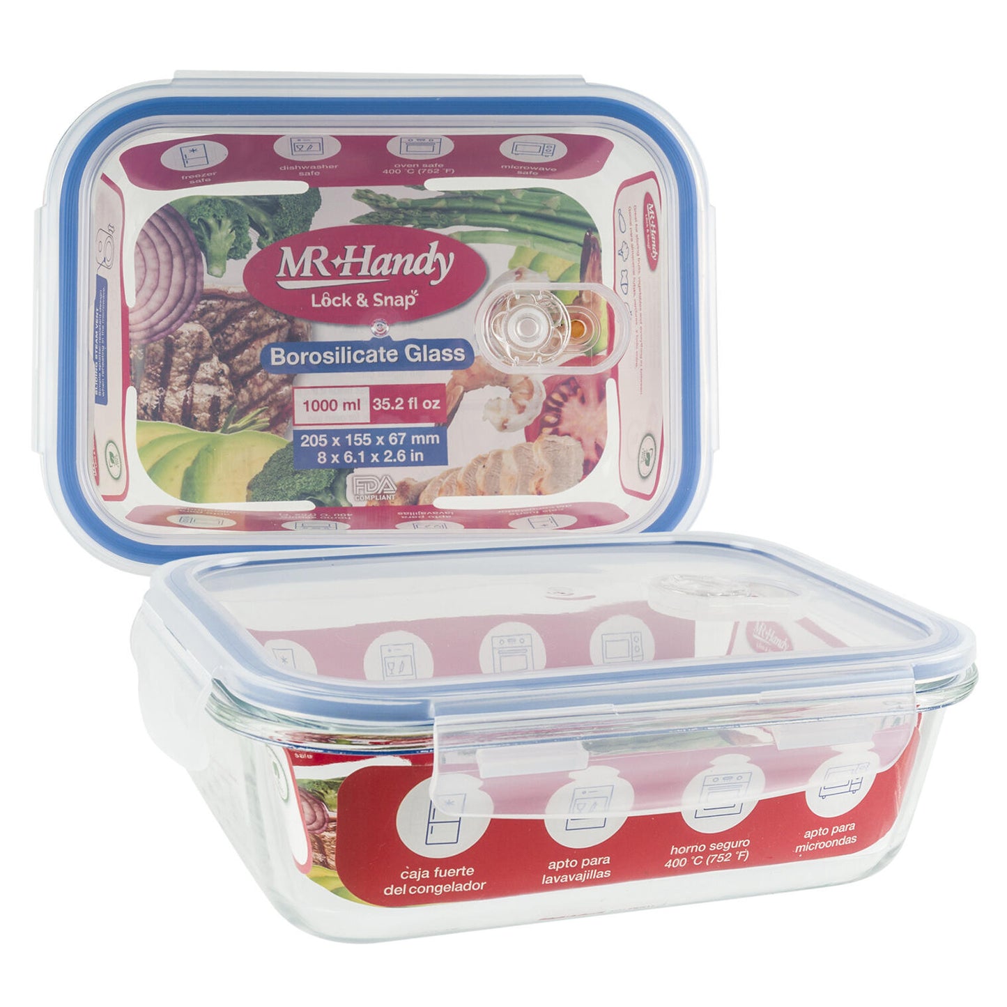 1000ml Blue Glass Rectangle Food Container