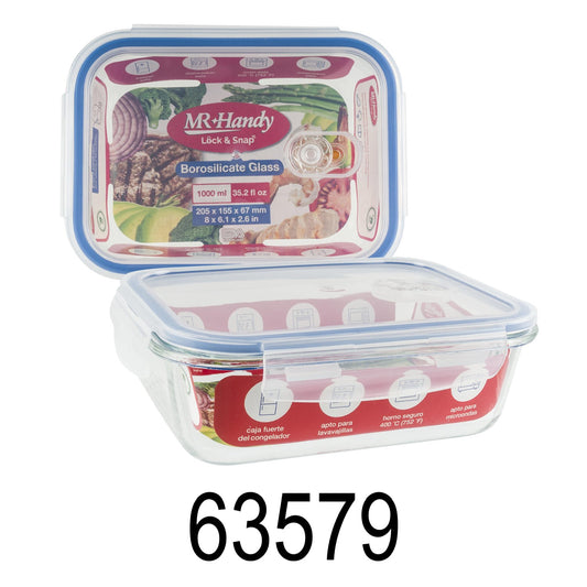 1000ml Blue Glass Rectangle Food Container