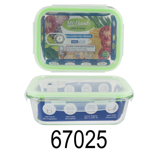 1000ml Green Glass Rectangle Food Container