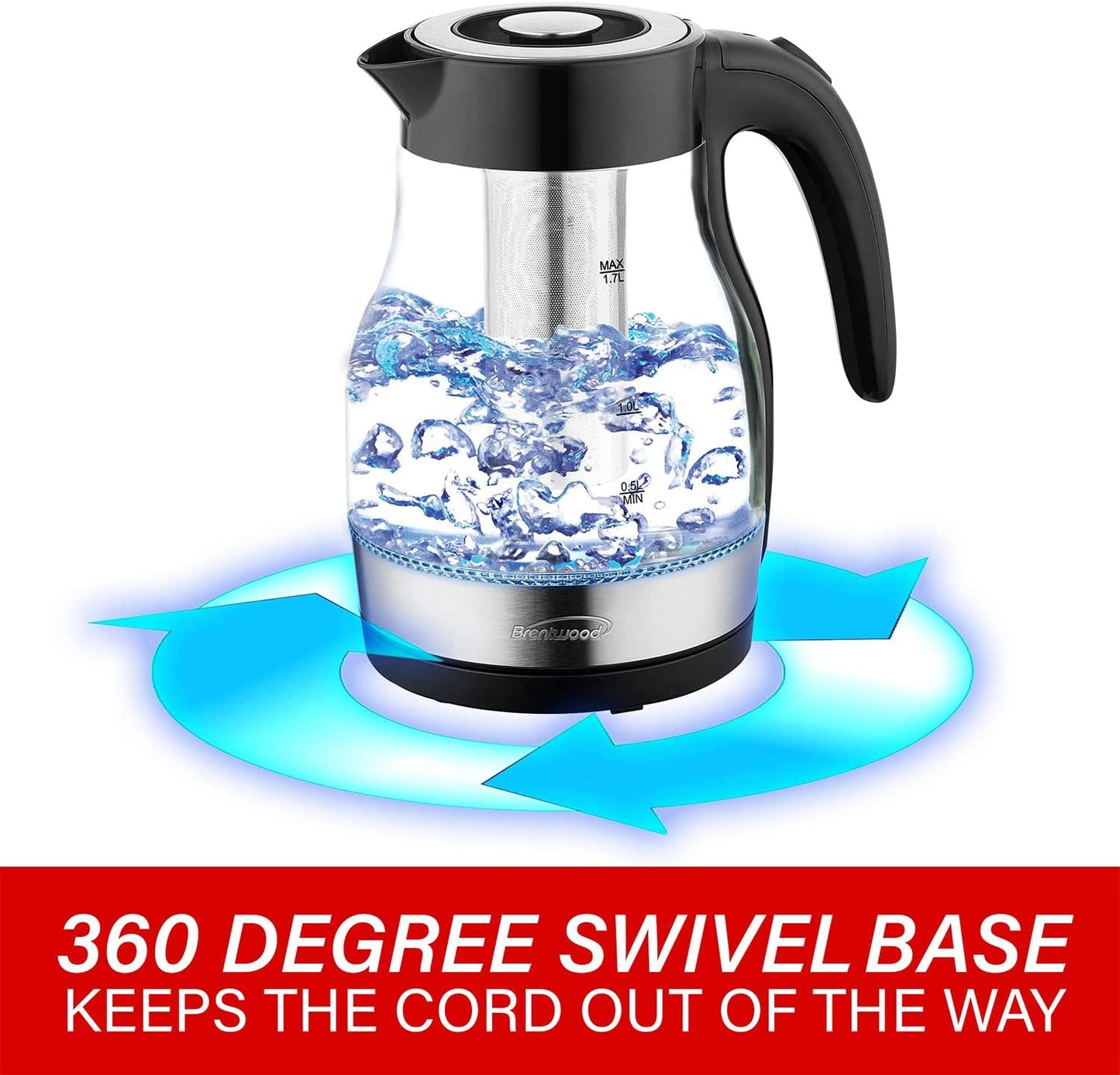 1.7L Cordless Glass Electric Kettle With Tea Infuser