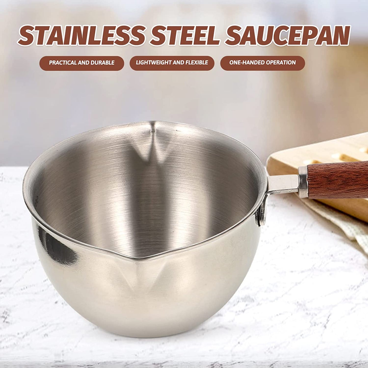 220ml Stainless Steel Small Sauce Pot with Dual Pour Spout