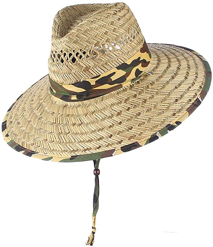 Army Style Straw Hat / Sun Hat / Wide Brim Summer Lifeguard / Beach Outdoor Travel Hat