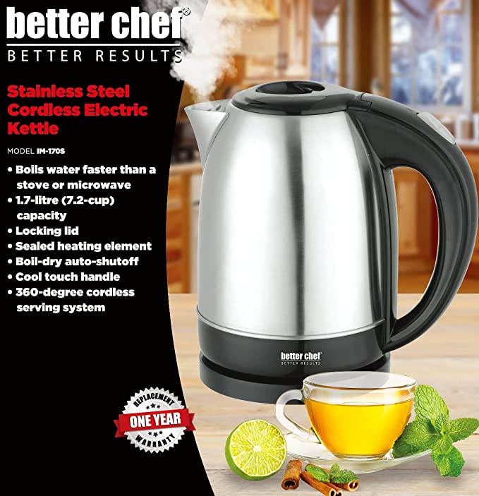 Better Chef Stainless Steel Cordless Electric Kettle