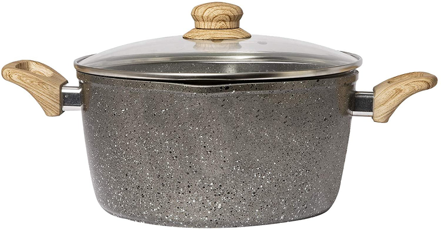 10 PC Gray Die Casting Marble Casserole & Fry Pan Set