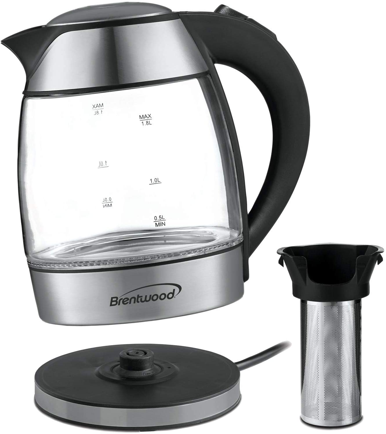 60oz / 1.8L Brentwood Electric Glass Kettle with Tea Infuser