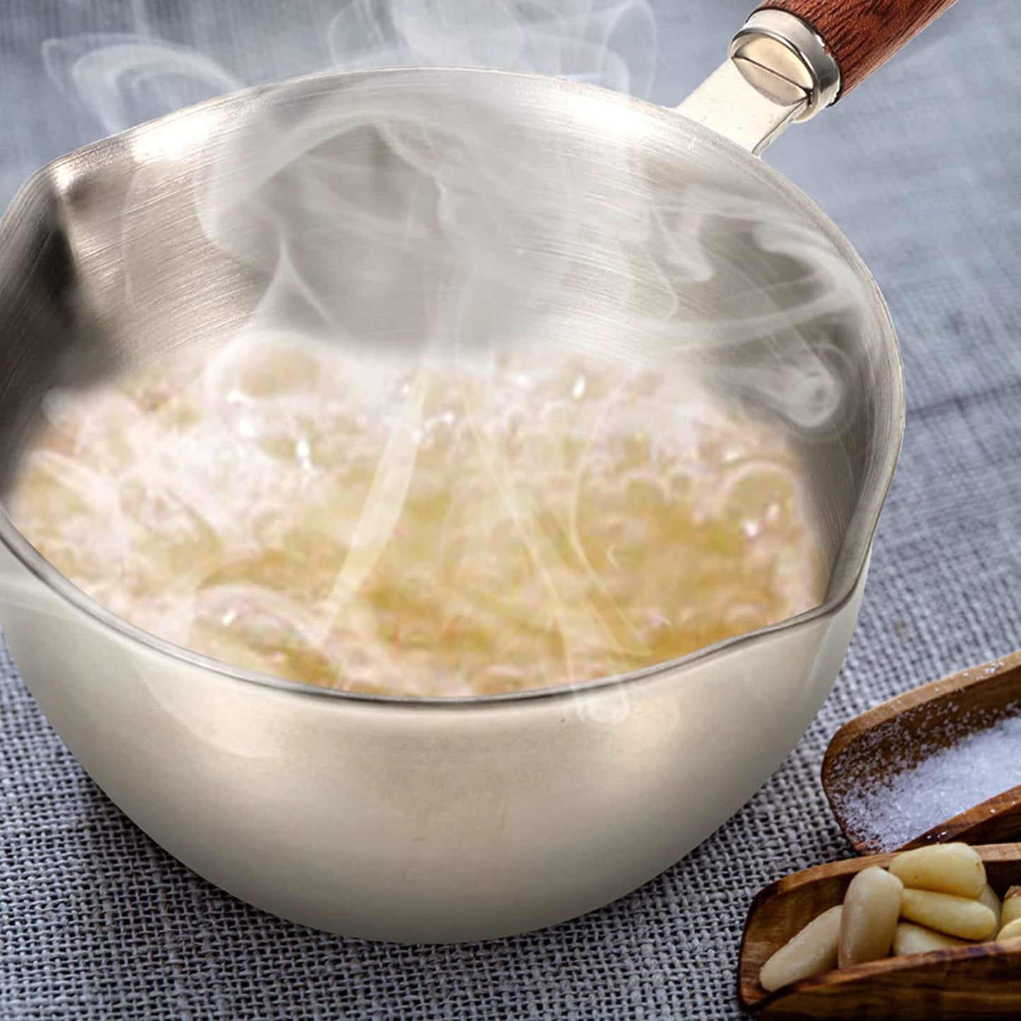 220ml Stainless Steel Small Sauce Pot with Dual Pour Spout