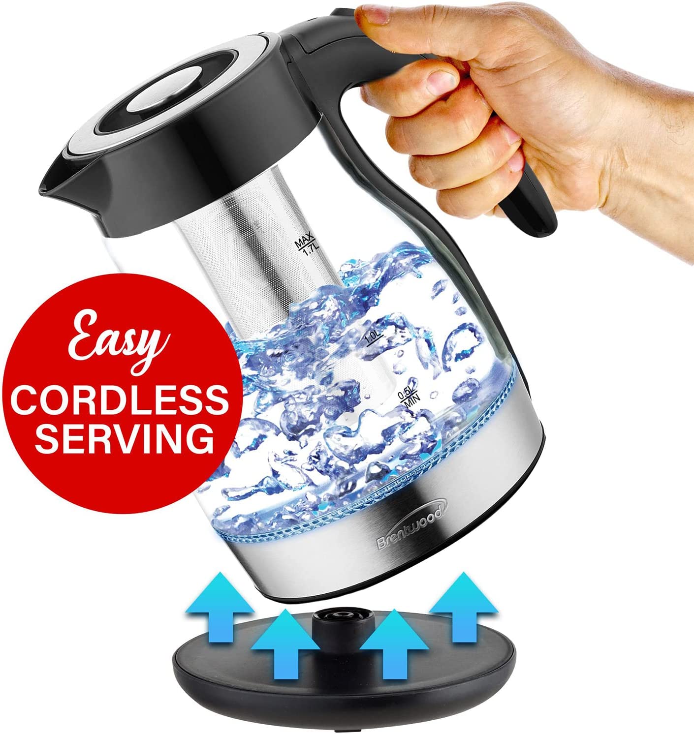 1.7L Cordless Glass Electric Kettle With Tea Infuser