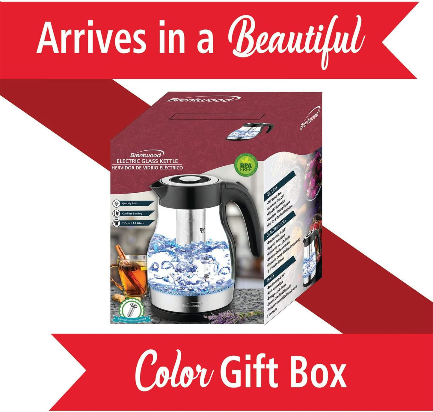 1.7L Cordless Glass Electric Kettle With Tea Infuser