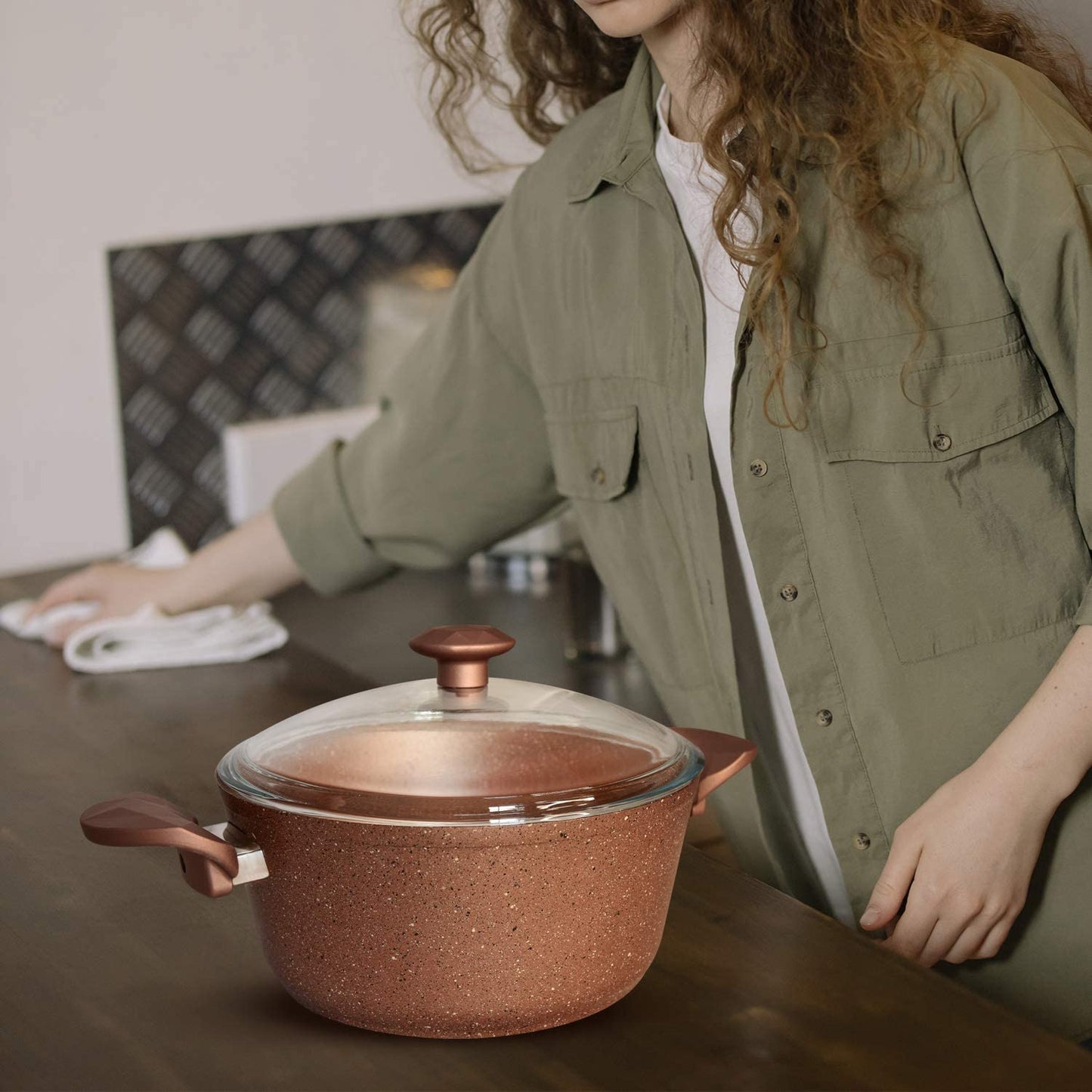 20cm Bronze Granite Coating Aluminum Deep Pot