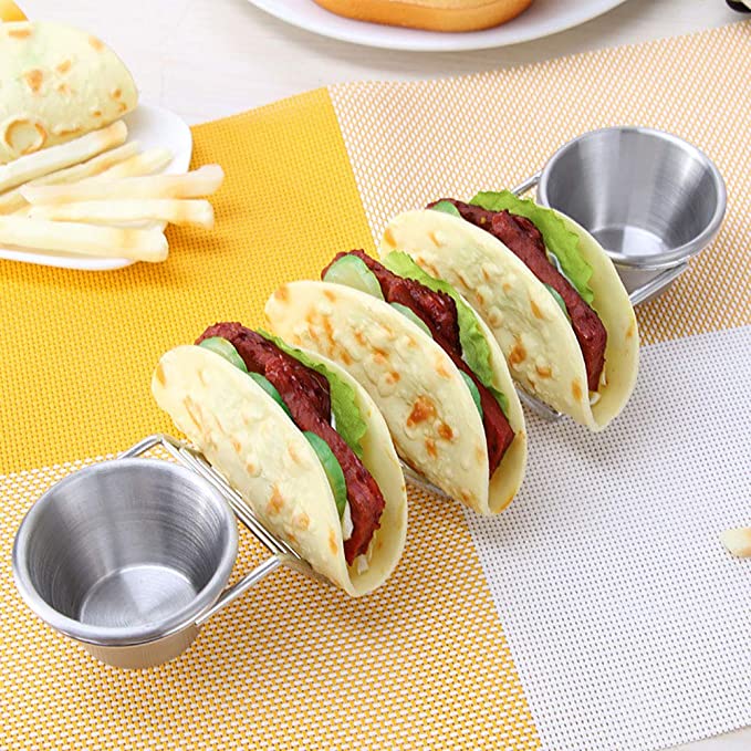 3 PC Party Taco Holders Stainless Steel with 2 Salad Cups