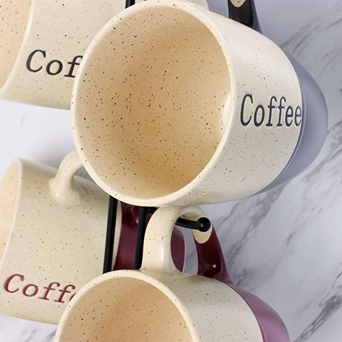 4 PC Coffee Print Coffee Mug Set With Stand