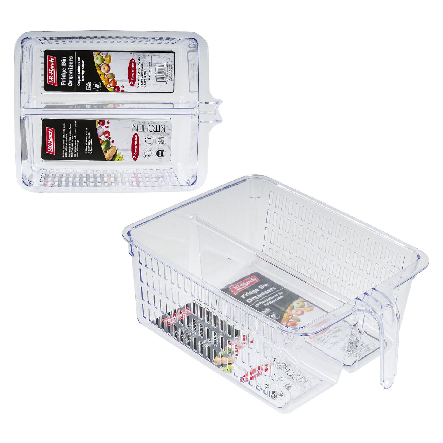 2 Section Fridge Bin Organizers With Handle