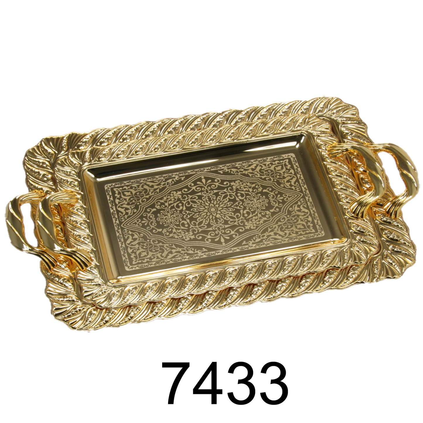 2 PC Luxurious Vintage Royal Gold Serving Tray