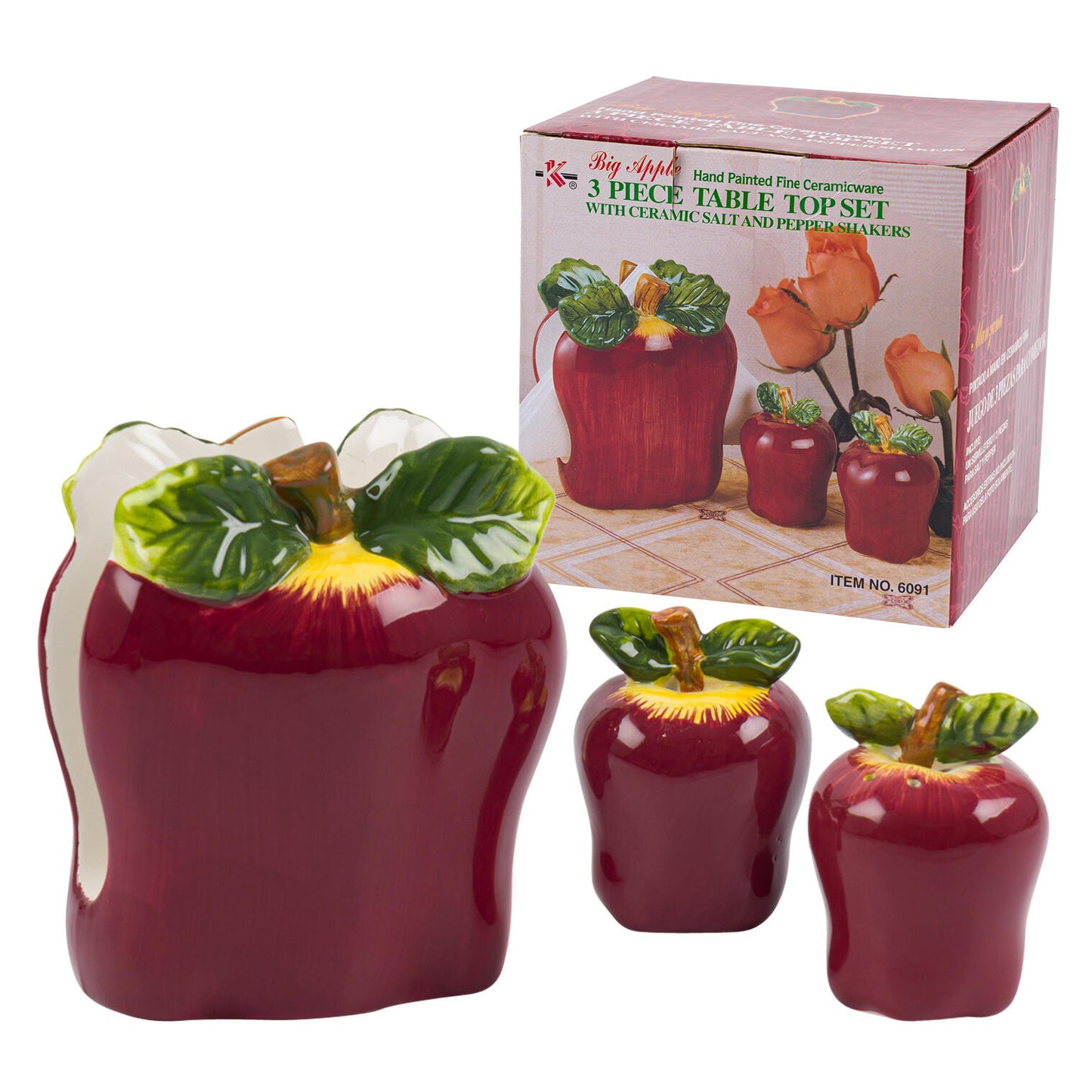 3 PC Table Top Set With Ceramic Salt & Pepper Shakers