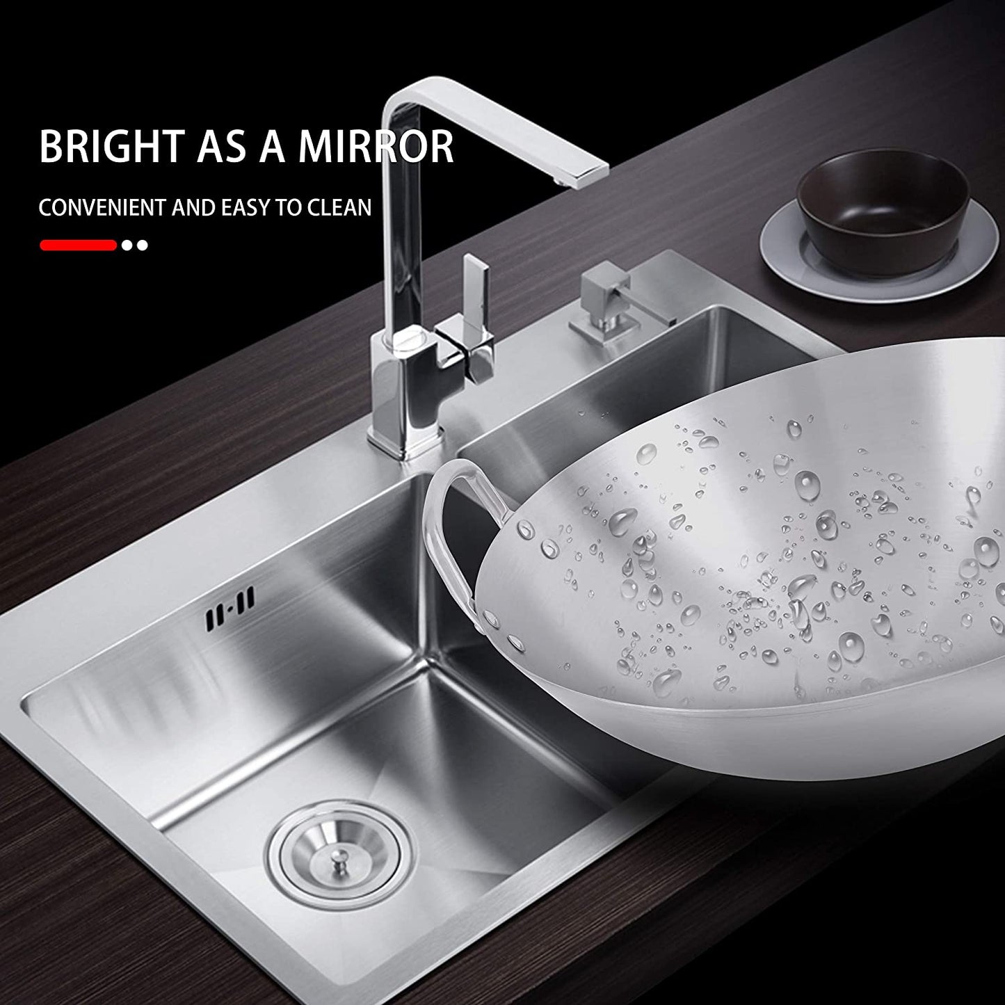 50cm Stainless Steel Double Short Handles Wok Pan