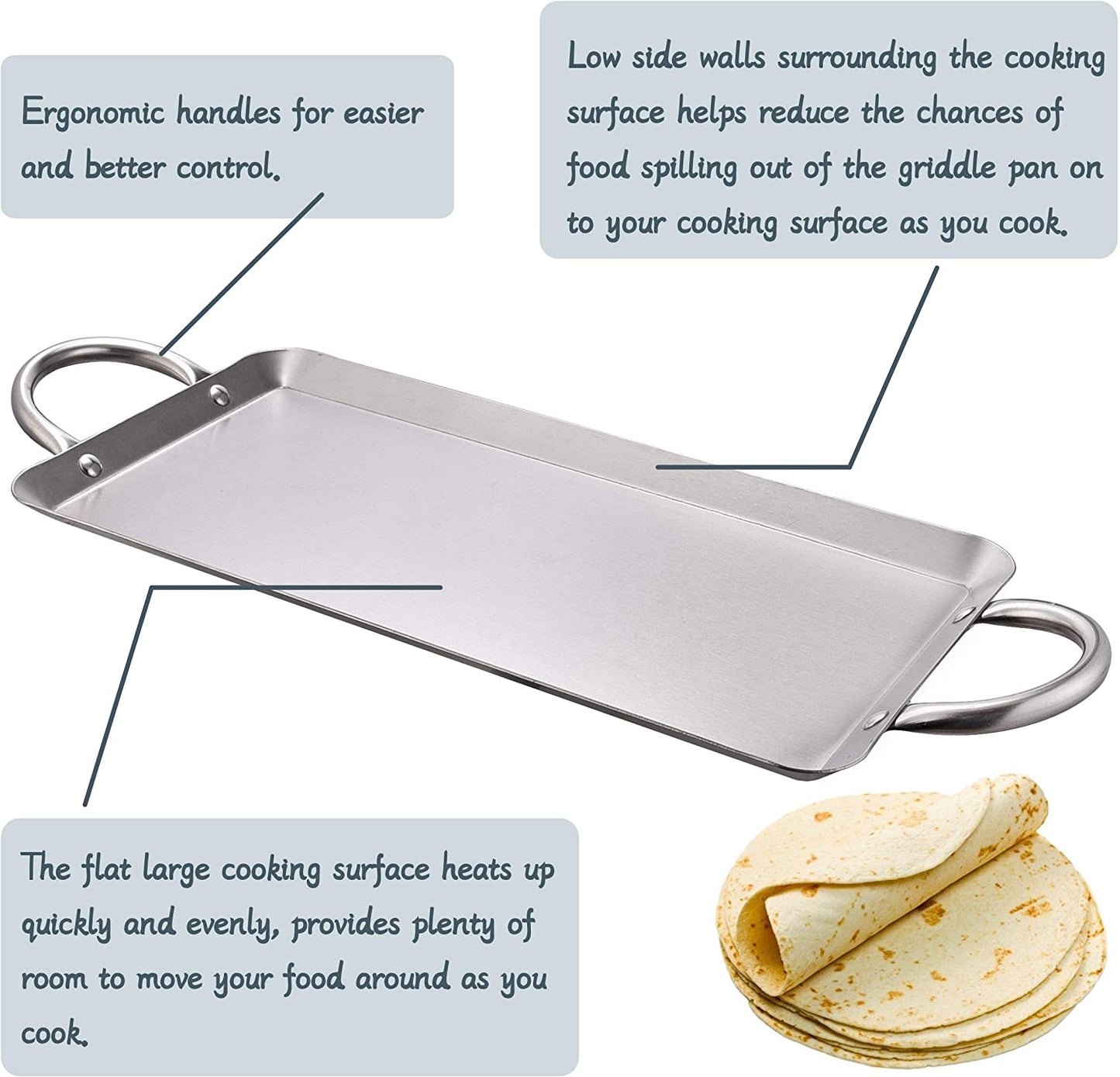 16.5" Rectangle Stainless Steel Fry Pan Comal