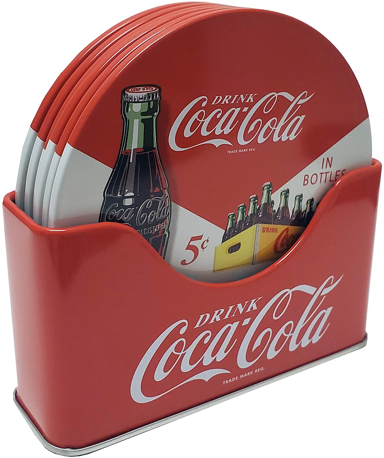6 PC Coca Cola Coaster With Standing Metal Holder