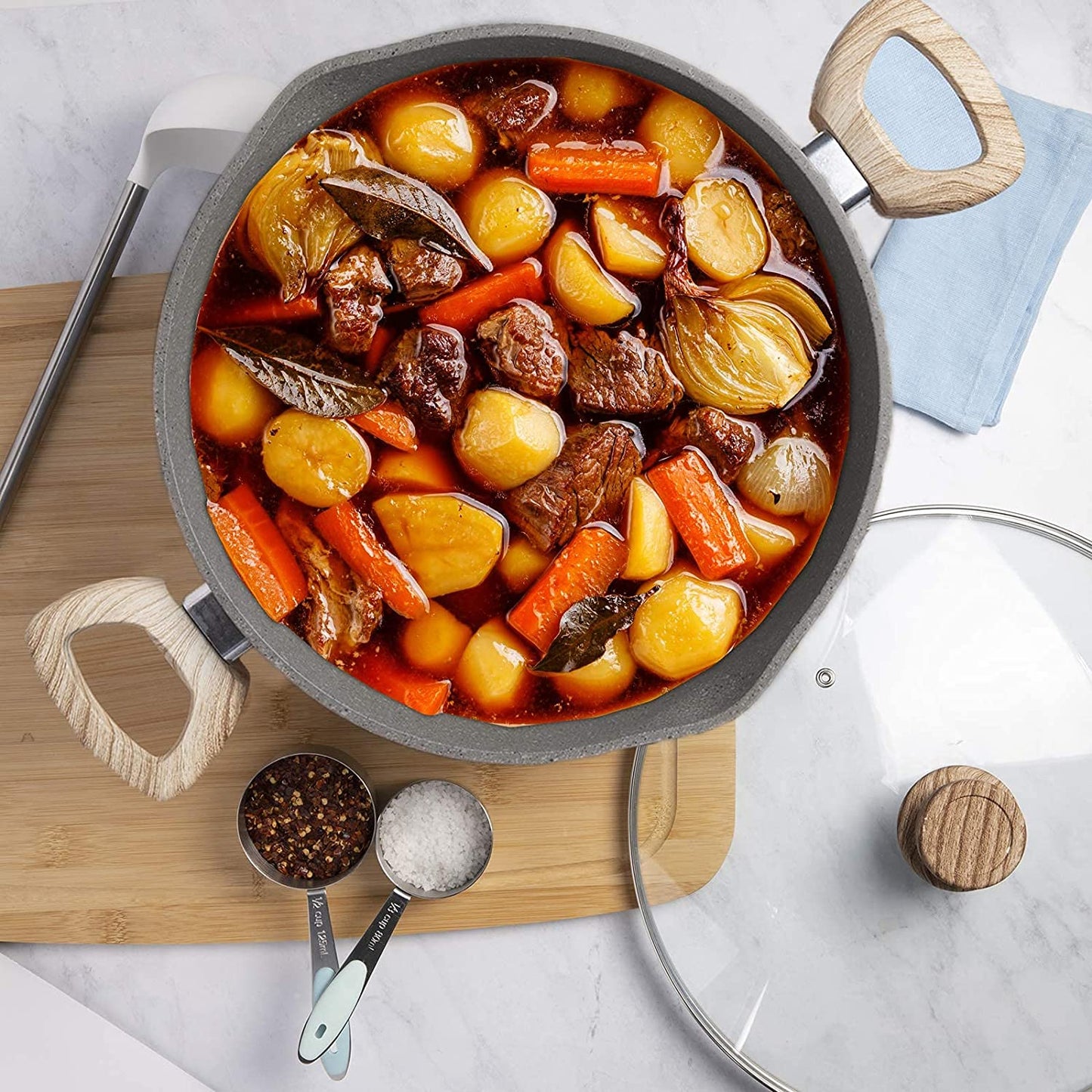 10 PC Gray Die Casting Marble Casserole & Fry Pan Set