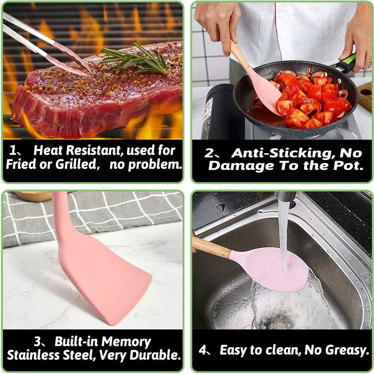 12 PC Pink Silicone Utensil Set With Storage Box