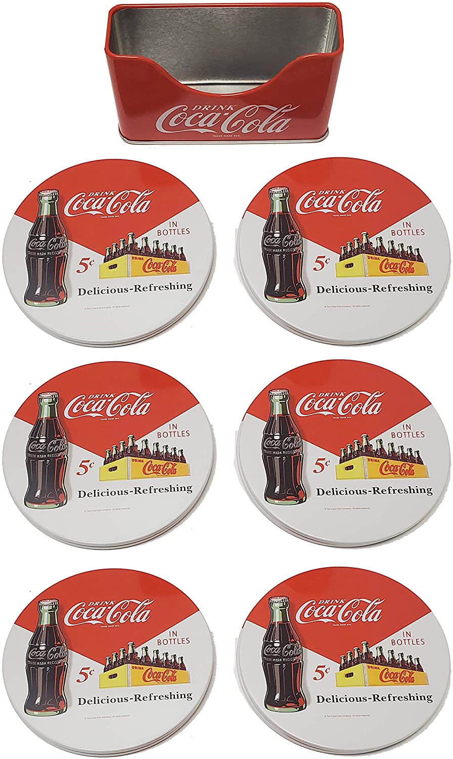 6 PC Coca Cola Coaster With Standing Metal Holder
