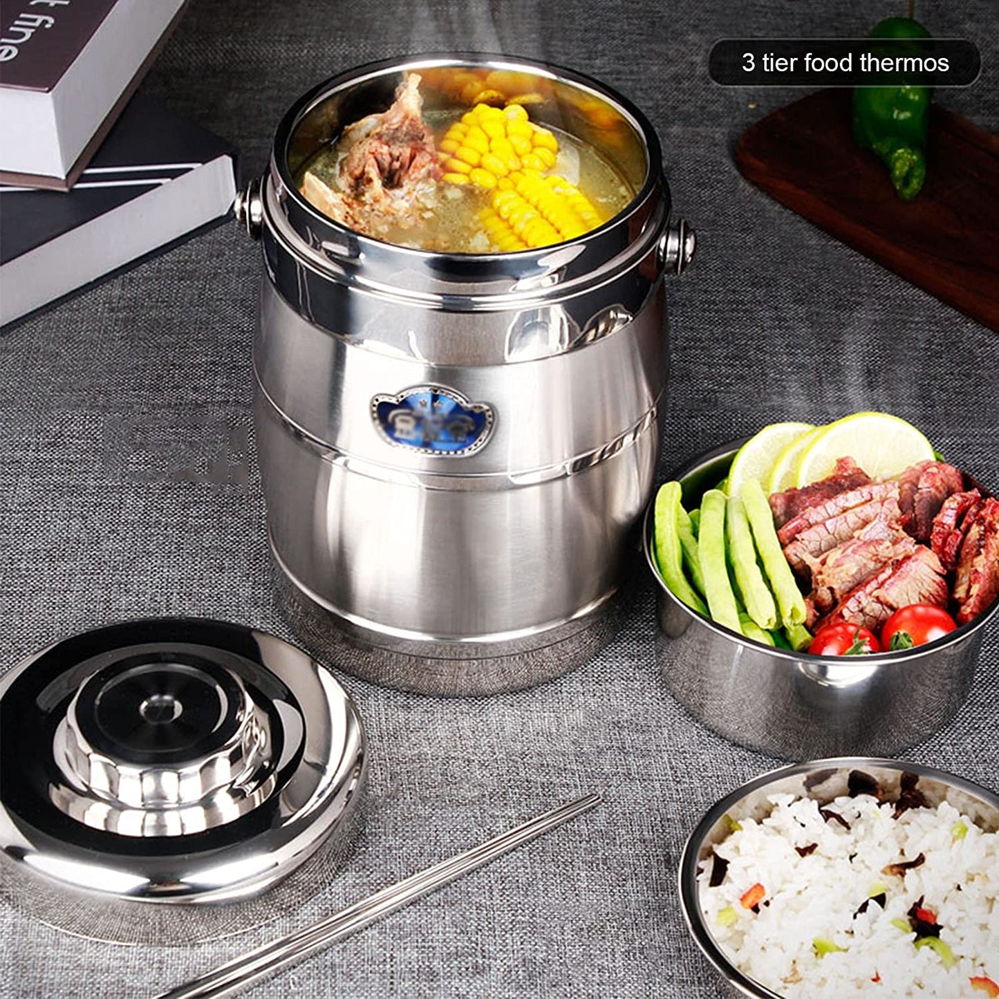 1.2L 3 Tier Vacuum Bento Thermos For Hot Food
