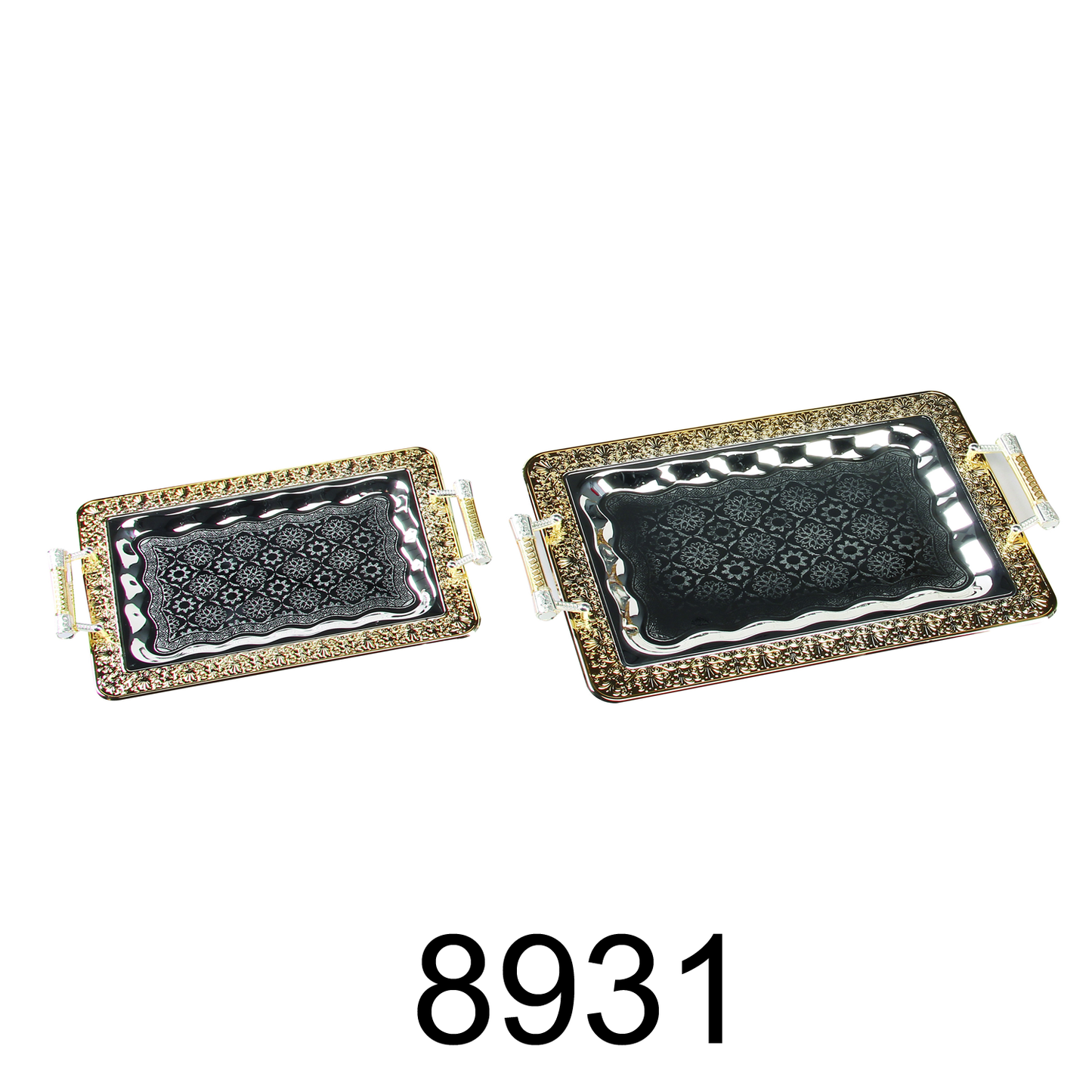 2 PC Gold and Silver Serving Tray