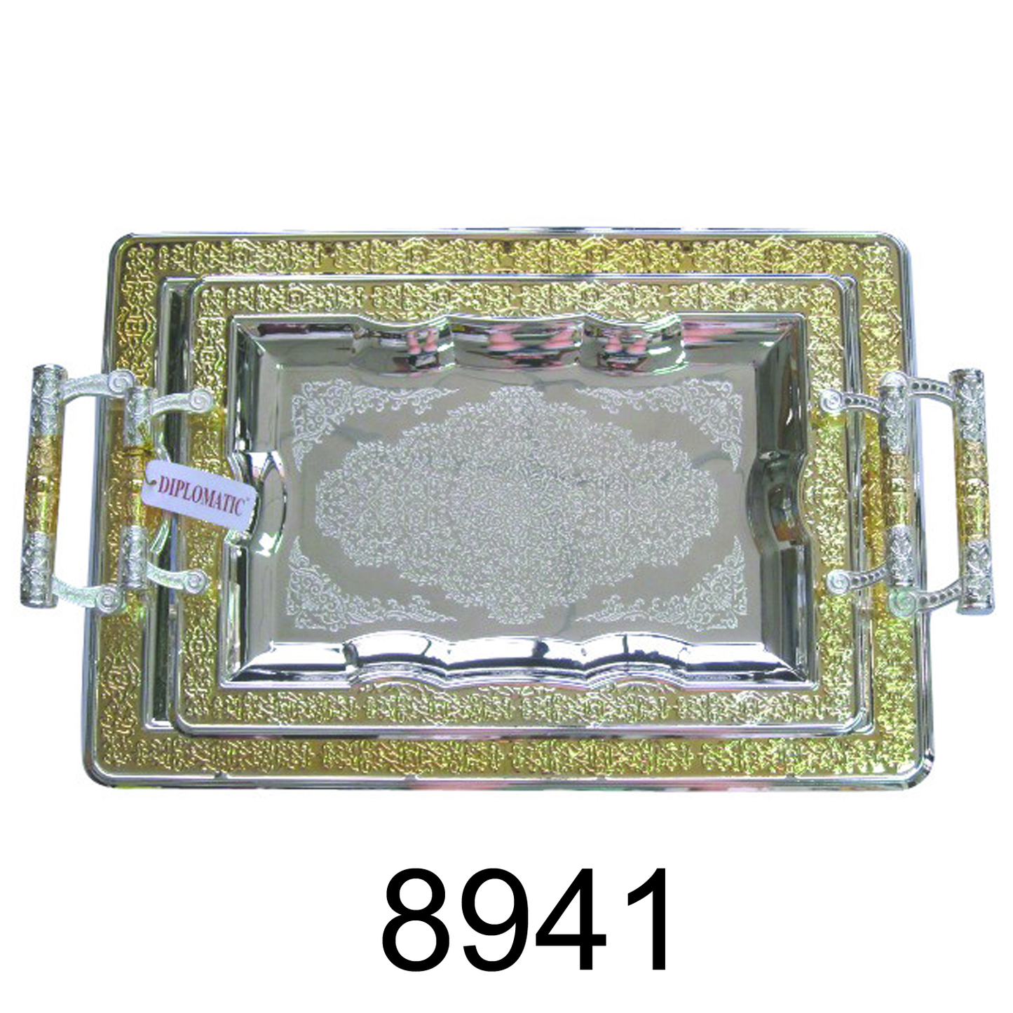 2 PC Turkish Gold And Silver Serving Tray