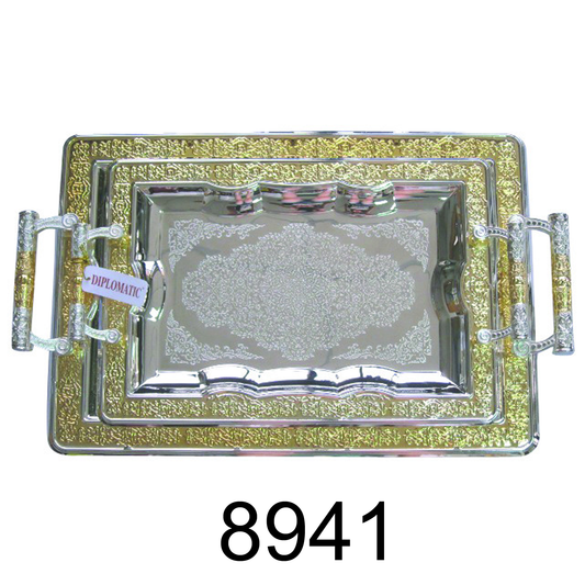 2 PC Turkish Gold And Silver Serving Tray