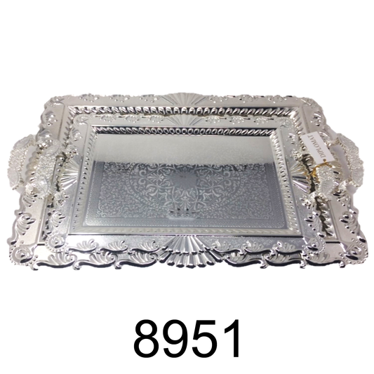2 PC Silver Decorative Classy Silver Serving Tray