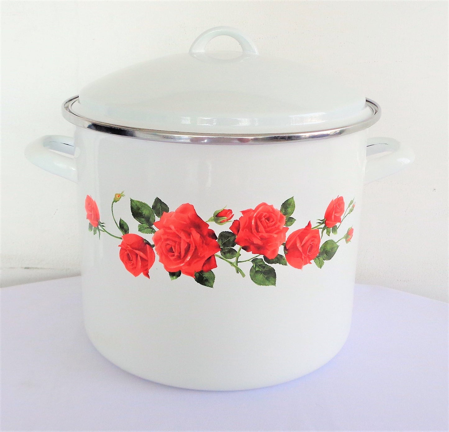 12 QT Rose Enamel Stock Pot with Lid