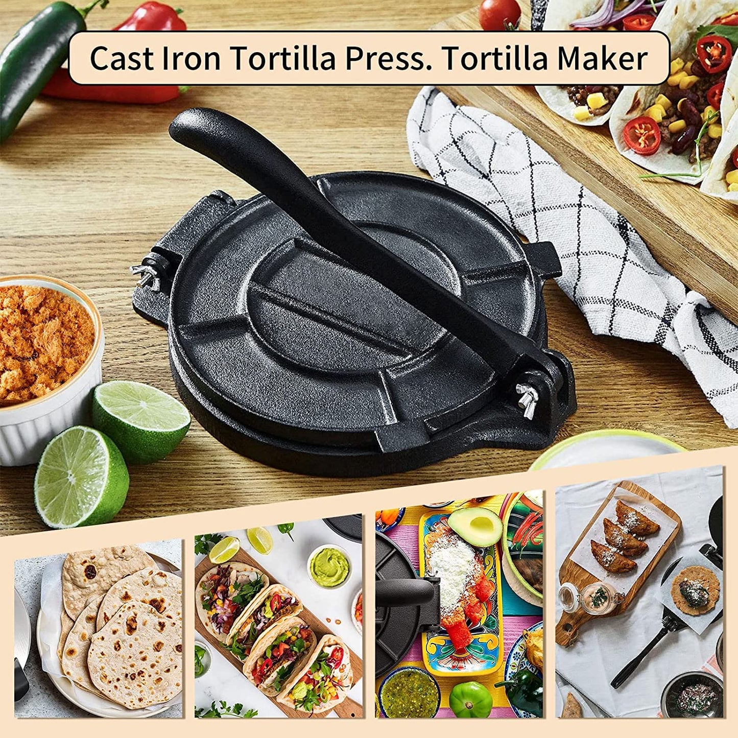 20cm Cast Iron Heavy Duty Tortilla Press