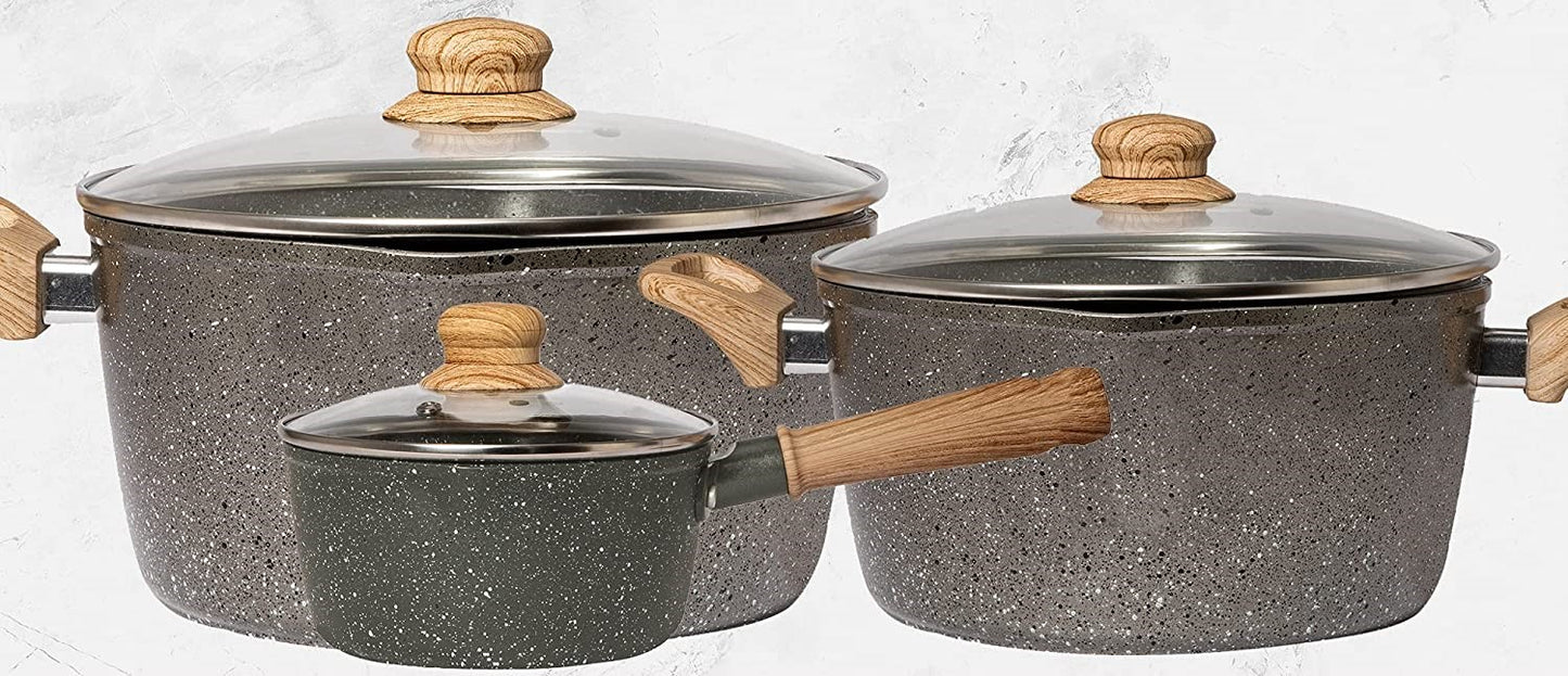 10 PC Gray Die Casting Marble Casserole & Fry Pan Set