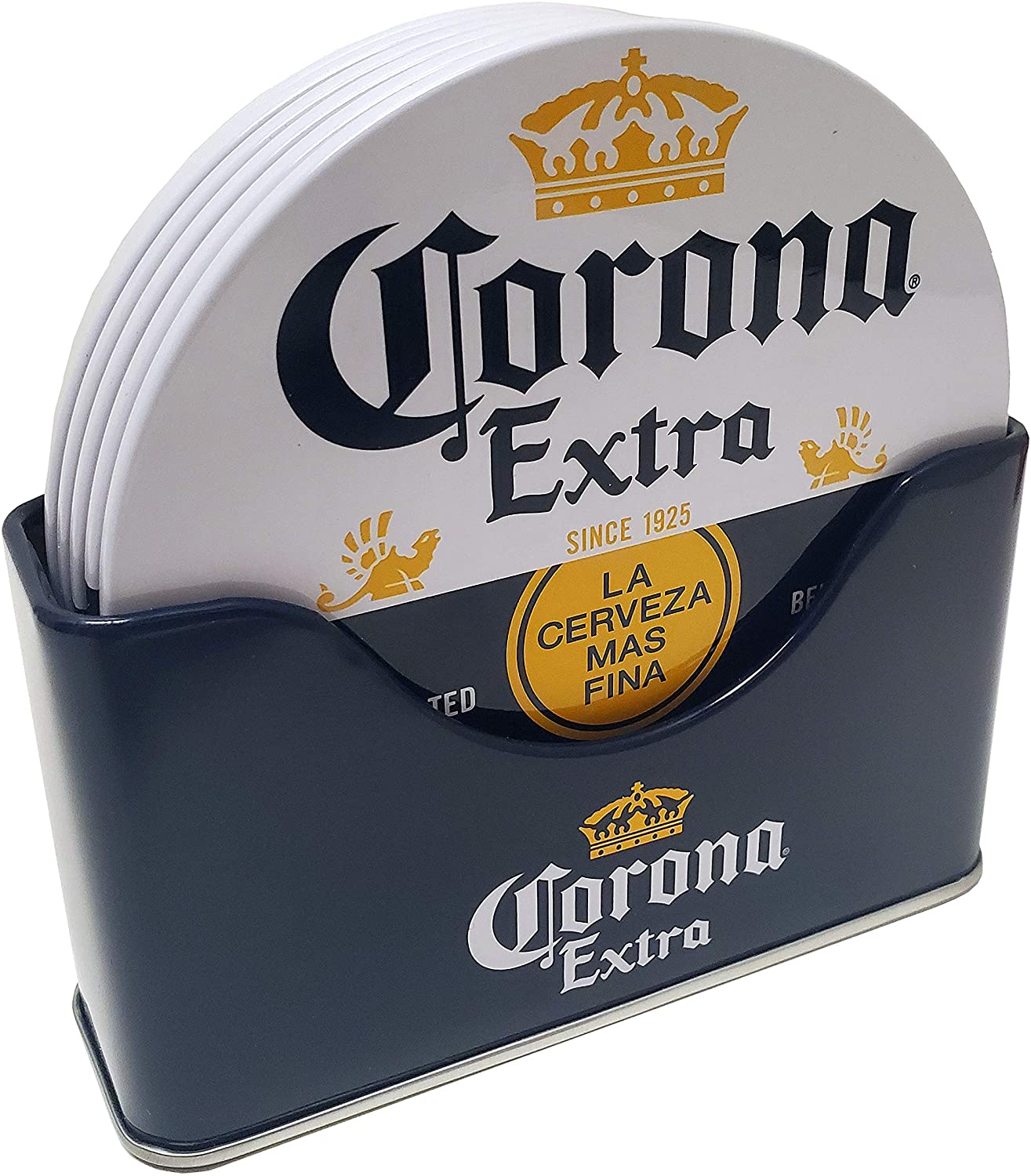 6 PC Corona Coaster With Standing Metal Holder